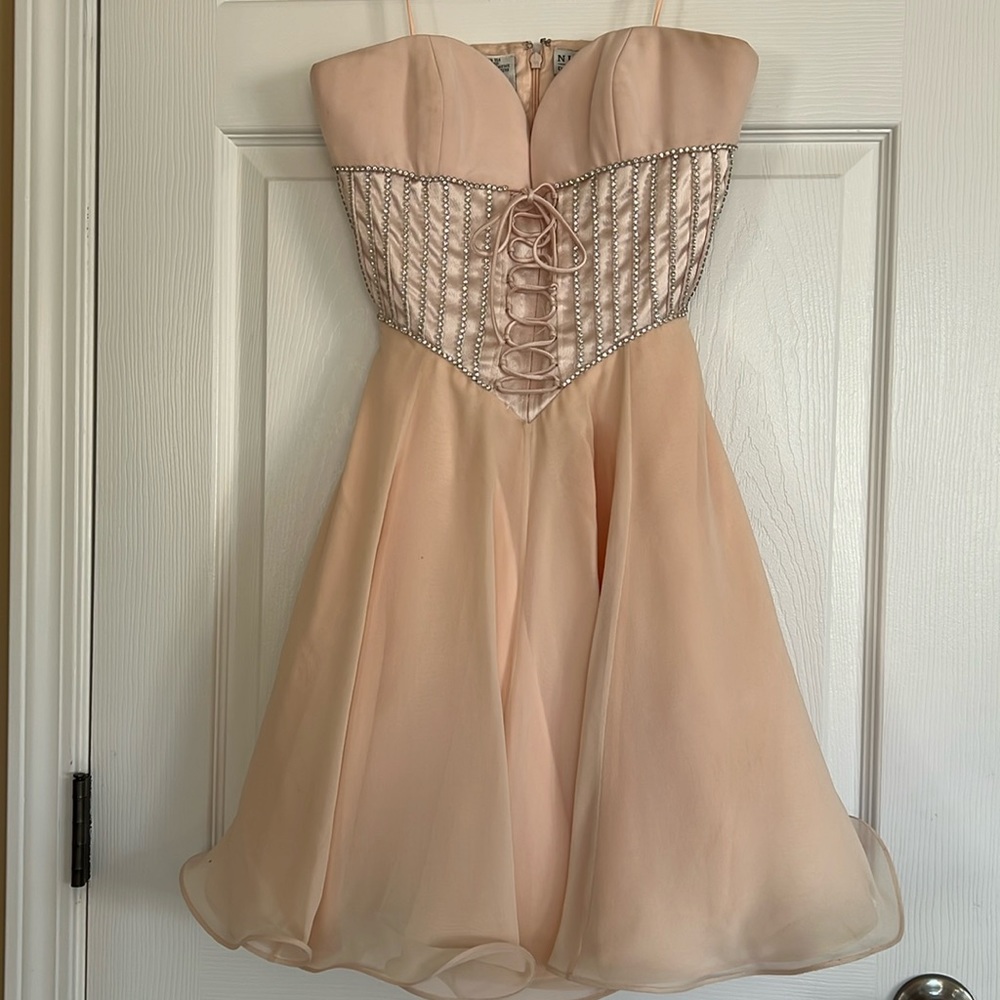 Vintage Niteline Blush Pink Fit & Flare Strapless Silk Mini Cocktail Dress Siz 2